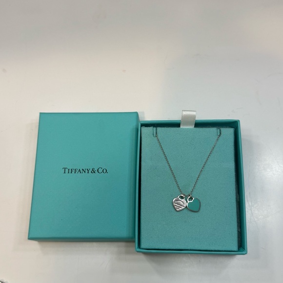 Tiffany & Co. Silver and Blue Double Heart Necklace